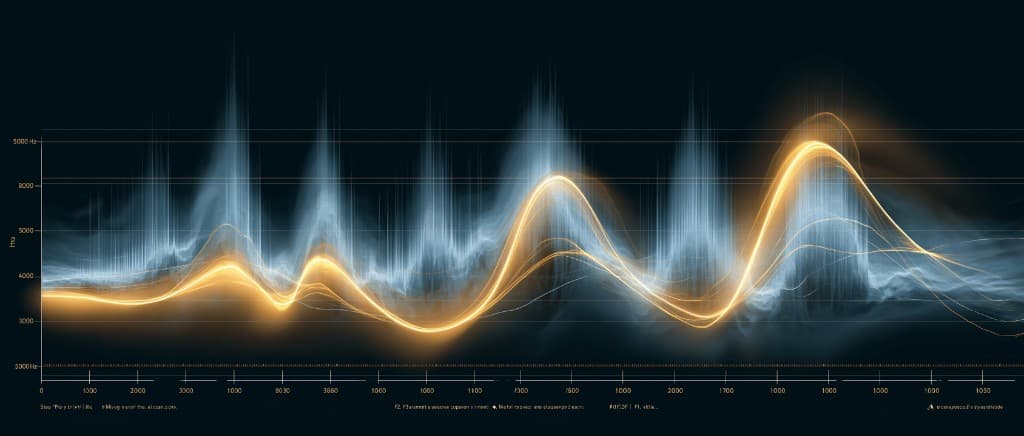 Acoustic speech spectrogram with golden vowel signal line