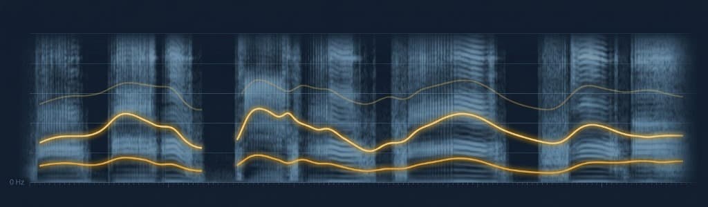 Scientific spectrogram with F1, F2, and F3 contour tracks